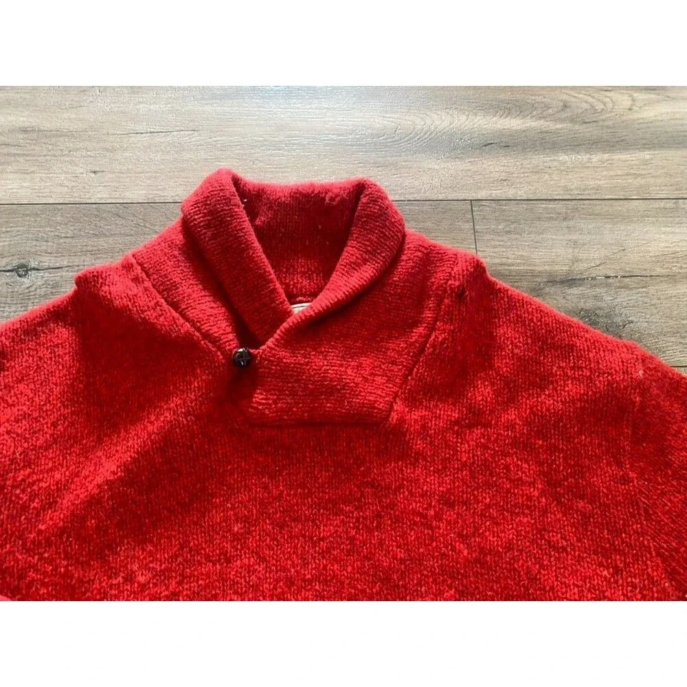 Vintage LL Bean Mens M Wool Chunky Cowl Neck Fisherman Sweater RED USA 80s - Picture 2 of 9